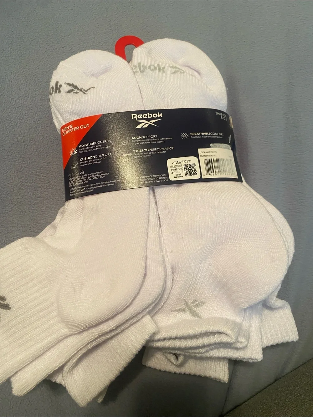 Reebok Men's White Athletic Quarter Socks - 8 Pack
